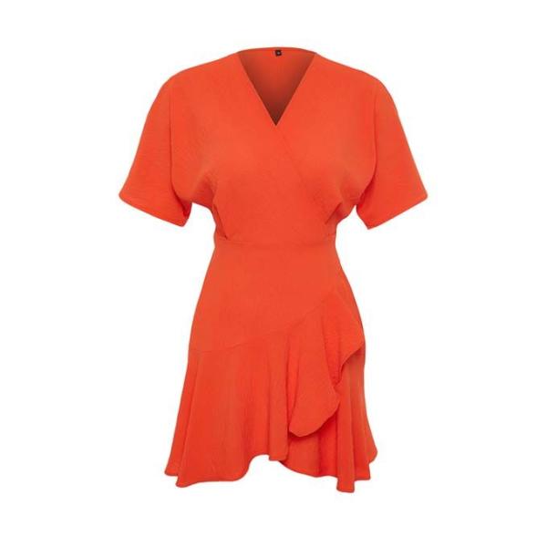 Robe Courte À Volants Et Jupe Croisée Orange
