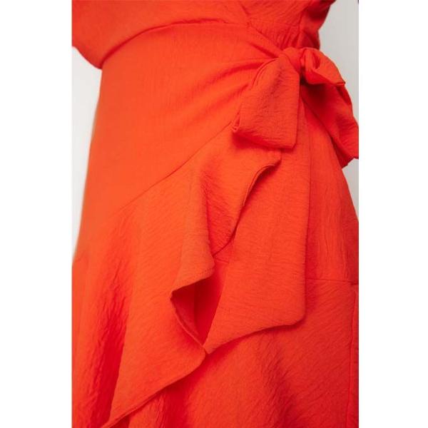 Robe Courte À Volants Et Jupe Croisée Orange
