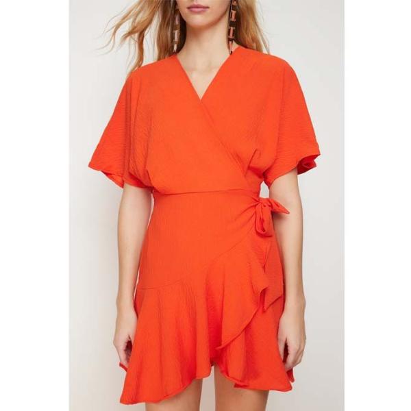 Robe Courte À Volants Et Jupe Croisée Orange